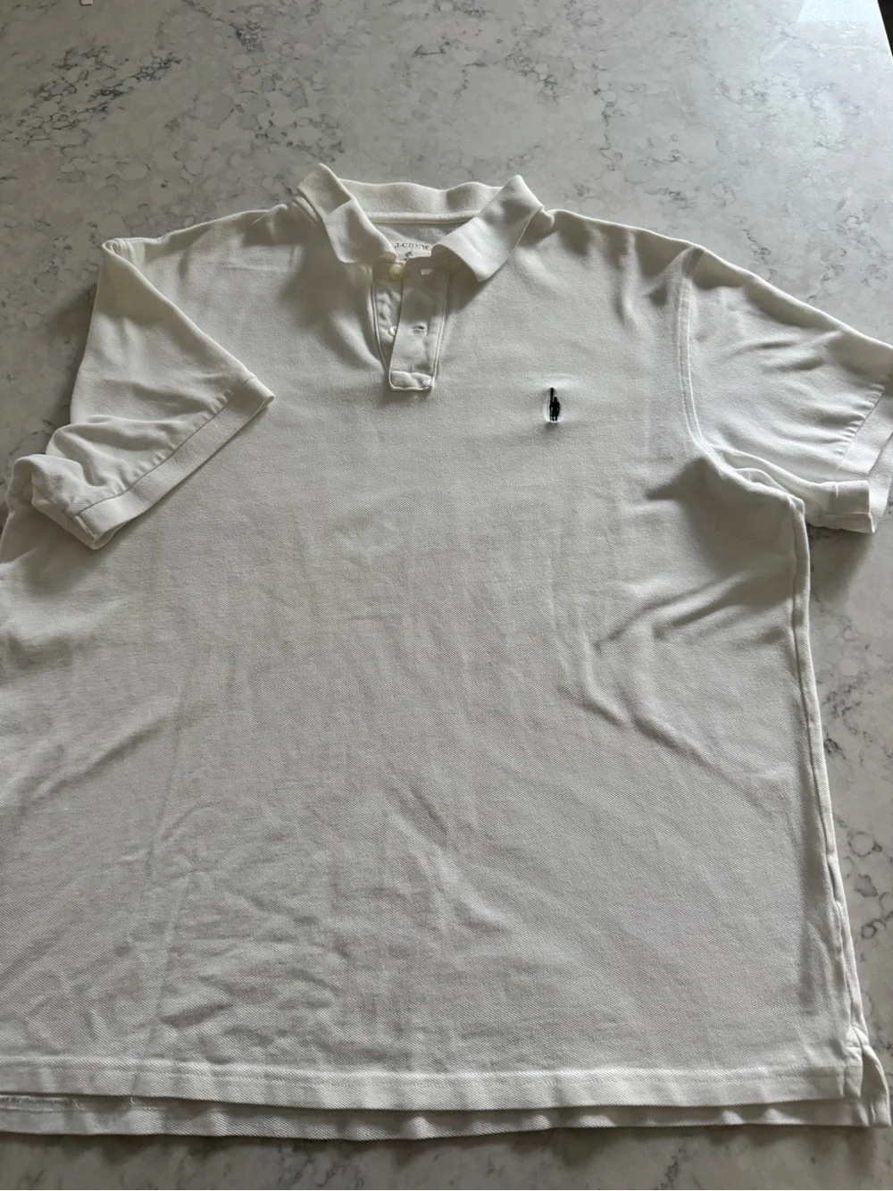 J.Crew Polo Shirt Men’s Large White Pique Cotton Embroidered Logo Y2K